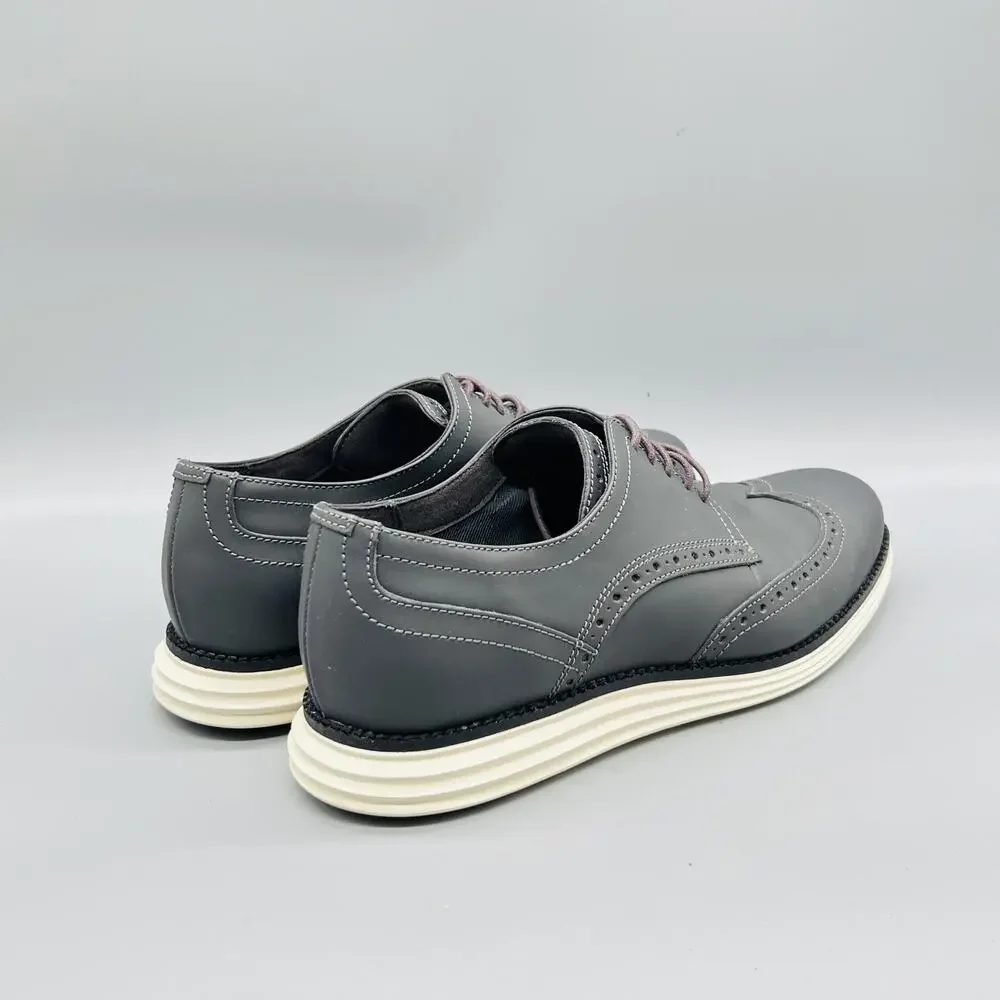 Cole Haan Shoes Mens 8 Gray Leather Grand OS Wingtip Oxford Dress Brogue Comfort